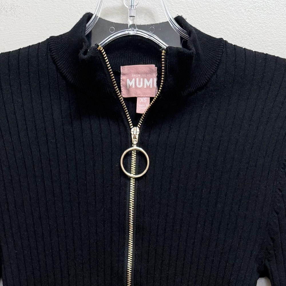 Show Me Your Mumu Charlie Zip Sweater Long Sleeve Stretch Black Rib Knit Black - Picture 4 of 7